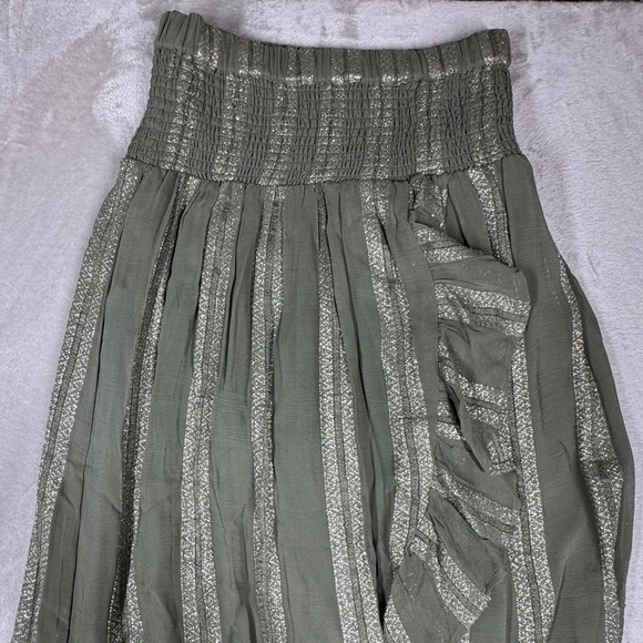 Misa LA Sedona Green Metallic Striped High Low Ruffle High Slit Maxi Skirt Small - Picture 6 of 17